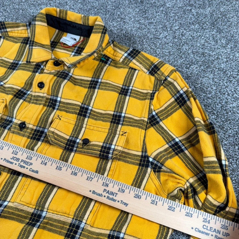 The North Face Flannel Shirt Men's Large Yellow Plaid Long Sleeve Button Down